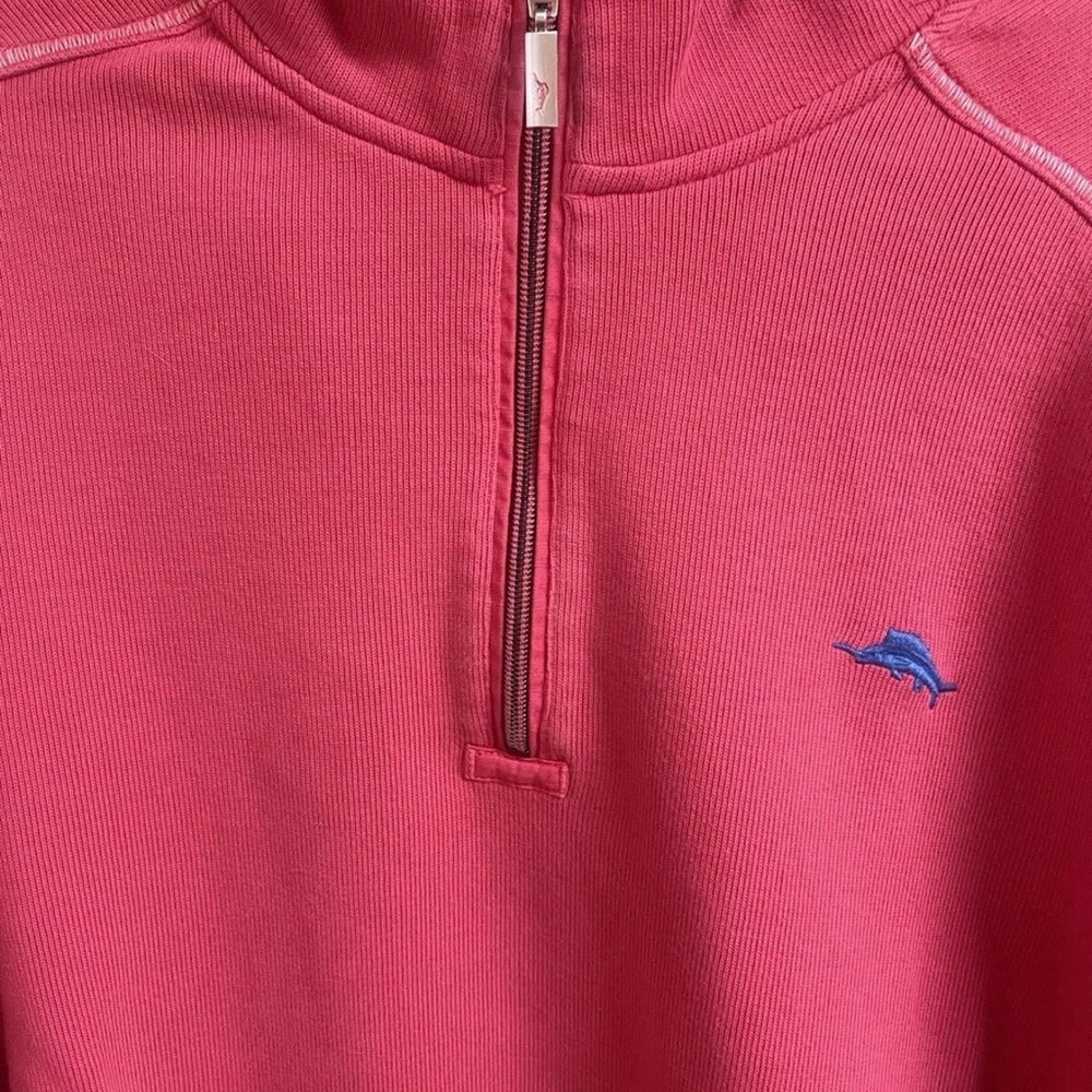 Tommy Bahama Relax Mens Large Red Long Sleeve All Cotton 1/4 zip Sweatshirt - Picture 3 of 8
